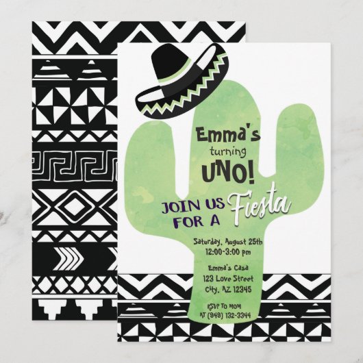 Fiesta Cactus Southwestern Birthday Party Einladung (Vorne/Hinten)