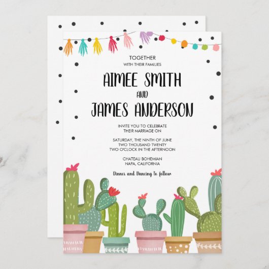 Fiesta Cactus succulent Mexican Wedding Einladung (Vorne/Hinten)