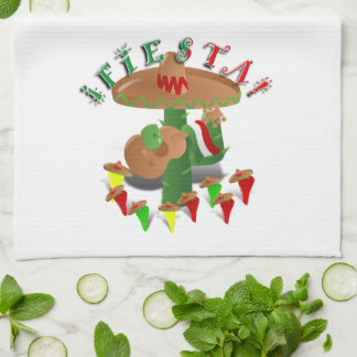 Fiesta Cactus w/Sombrero & Guitar Geschirrtuch