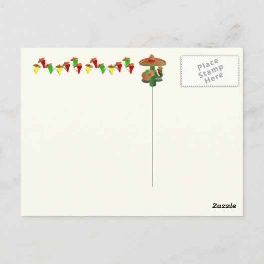 Fiesta Cactus w/Sombrero & Guitar Postkarte (Rückseite)