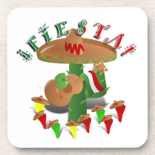 Fiesta Cactus w/Sombrero & Guitar Untersetzer (Vorderseite)