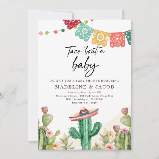 Fiesta Cactus Watercolor Baby Couples Shower Invit Einladung (Vorderseite)