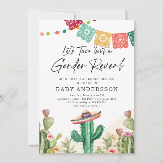 Fiesta Cactus Watercolor Baby Gender Reveal Party Einladung (Vorderseite)