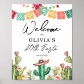 Fiesta Cactus Watercolor Mexican Birthday Party Poster (Vorne)