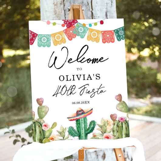 Fiesta Cactus Watercolor Mexican Birthday Party Poster