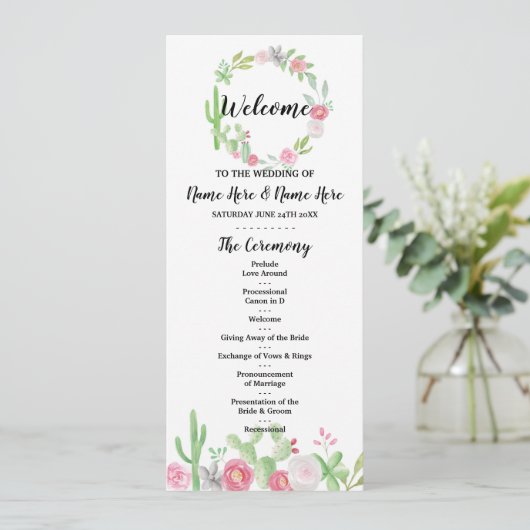 Fiesta Cactus Wedding Program Blume Cacti Mexiko Programm (Stehend Vorderseite)