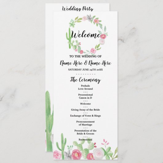 Fiesta Cactus Wedding Program Blume Cacti Mexiko Programm (Vorne/Hinten)