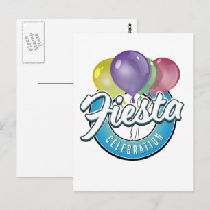 Fiesta Celebration Retroblau Logo Postkarte