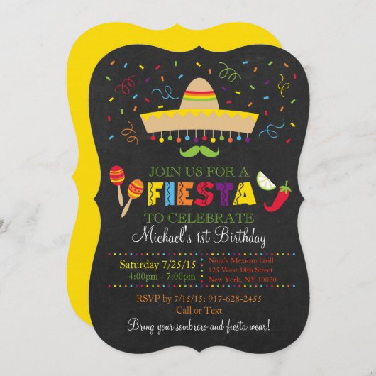 Fiesta Chalkboard Birthday Einladung (Vorne/Hinten)