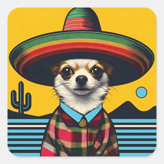 Fiesta Chihuahua mit Sombrero Sarape Quadratischer Aufkleber (Vorderseite)