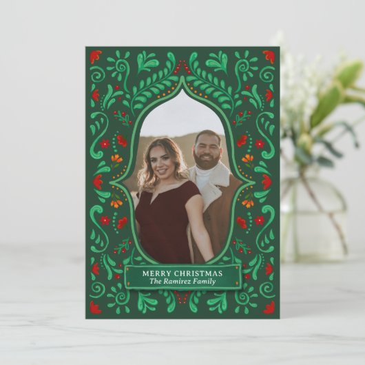 Fiesta Christmas Papel Picado Photo Greeting Card Einladung (Stehend Vorderseite)