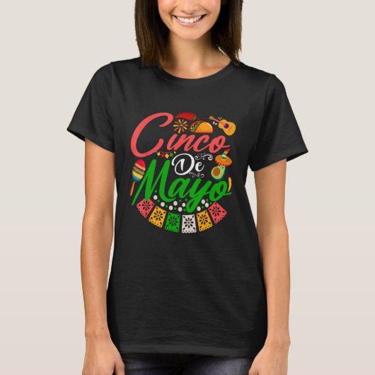 Fiesta Cinco de Mayo Mexican Maracas Tacos Avocado T-Shirt (Vorderseite)