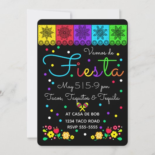 Fiesta Cinco de Mayo Papercuts & Floral Einladung (Vorderseite)
