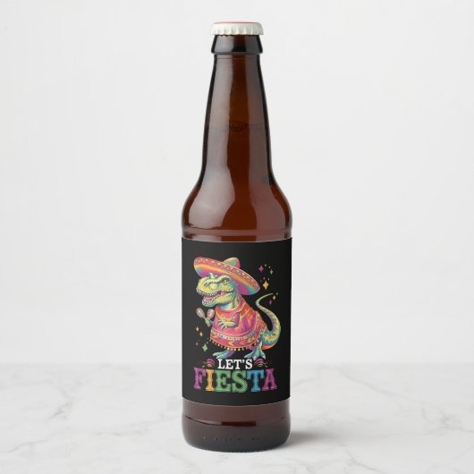 Fiesta Cinco De Mayo T Rex Dinosaur Bierflaschenetikett (Vorderseite)