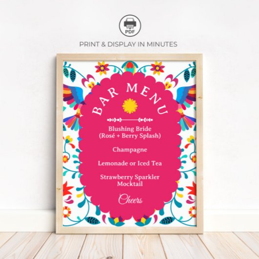 Fiesta Cocktail Bar Menu Bridal Shower Sign Poster