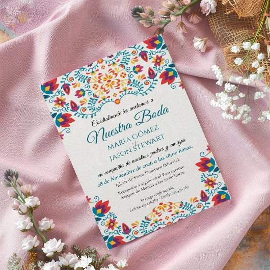 Fiesta Colorful Botanical Floral Spanish Wedding Einladung