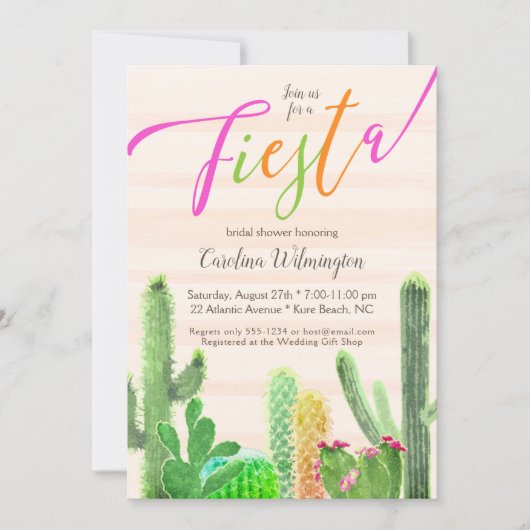 Fiesta Colorful Cactus succulents Brautparty Einladung (Vorderseite)
