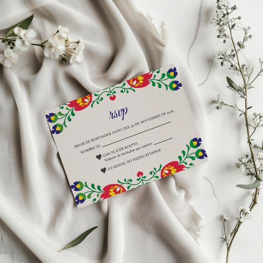 Fiesta Colorful Floral Botanical Spanish Wedding RSVP Karte