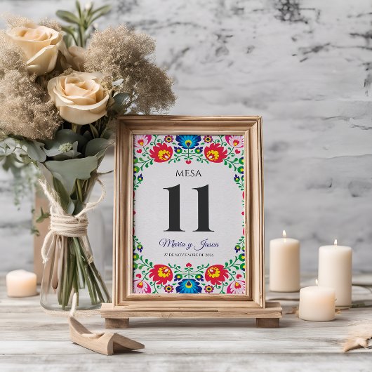 Fiesta Colorful Floral Botanical Spanish Wedding Tischnummer