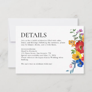 Fiesta Colorful Floral Mexico Wedding Details RSVP Karte