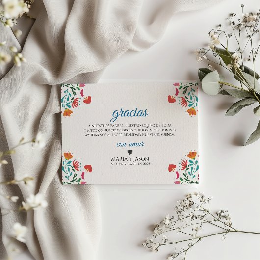 Fiesta Colorful Floral Modern Boda Spanish Wedding Dankeskarte