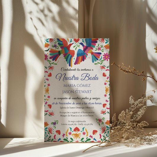 Fiesta Colorful Floral Modern Boda Spanish Wedding Einladung