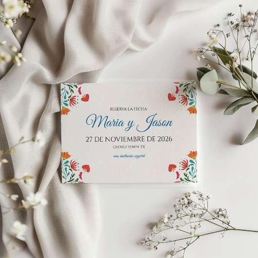 Fiesta Colorful Floral Modern Boda Spanish Wedding Save The Date