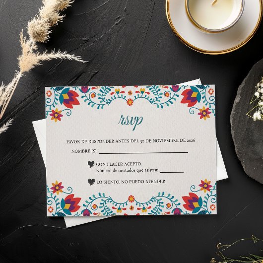 Fiesta Colorful Floral Spanish Wedding RSVP Karte