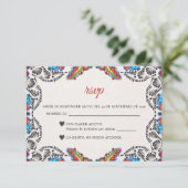 Fiesta Colorful Flowers Botanical Spanish Wedding RSVP Karte (Stehend Vorderseite)