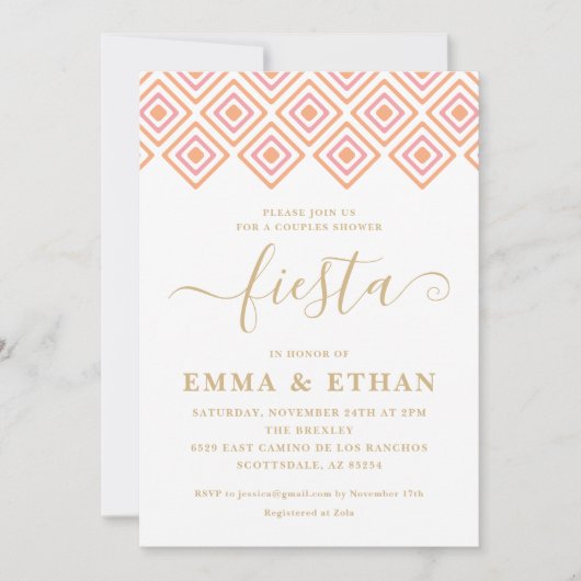Fiesta Couples Dusche Einladung, Rosa und Gold Einladung (Vorderseite)