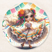 Fiesta Dancing Doll (#10) Paper Coaster Sets Runder Pappuntersetzer (Vorderseite)