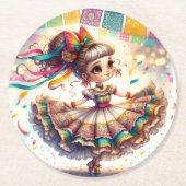 Fiesta Dancing Doll (#1) Paper Coaster Sets Runder Pappuntersetzer (Vorderseite)