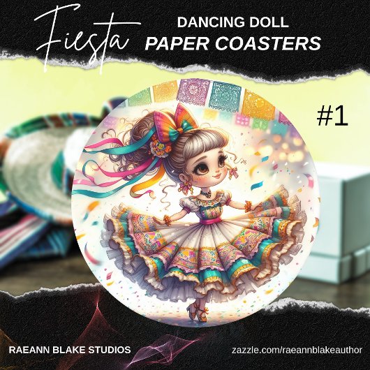 Fiesta Dancing Doll (#1) Paper Coaster Sets Runder Pappuntersetzer