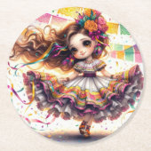 Fiesta Dancing Doll (#2) Paper Coaster Sets Runder Pappuntersetzer (Vorderseite)
