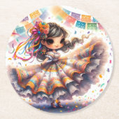 Fiesta Dancing Doll (#3) Paper Coaster Sets Runder Pappuntersetzer (Vorderseite)