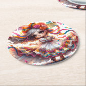 Fiesta Dancing Doll (#4) Paper Coaster Sets Runder Pappuntersetzer (Angewinkelt)