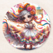 Fiesta Dancing Doll (#4) Paper Coaster Sets Runder Pappuntersetzer (Vorderseite)