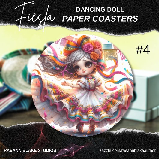 Fiesta Dancing Doll (#4) Paper Coaster Sets Runder Pappuntersetzer