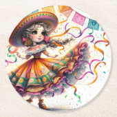 Fiesta Dancing Doll (#7) Paper Coaster Sets Runder Pappuntersetzer (Vorderseite)
