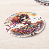 Fiesta Dancing Doll (#8) Paper Coaster Sets Runder Pappuntersetzer (Angewinkelt)