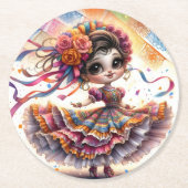 Fiesta Dancing Doll (#8) Paper Coaster Sets Runder Pappuntersetzer (Vorderseite)