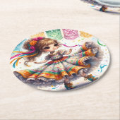 Fiesta Dancing Doll (#9) Paper Coaster Sets Runder Pappuntersetzer (Angewinkelt)