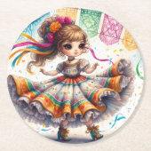 Fiesta Dancing Doll (#9) Paper Coaster Sets Runder Pappuntersetzer (Vorderseite)