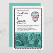 Fiesta Dancing Skeletons Skull Wedding Invitations Einladung (Vorne/Hinten)