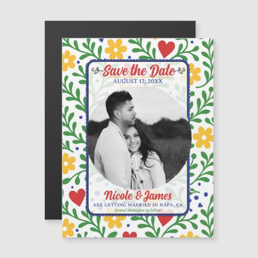 Fiesta de Amor Bold farbenfrohe Blüte Save the Dat Magnetkarte (Vorne/Hinten)