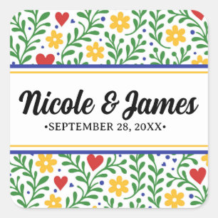 Fiesta de Amor Fette Farbige Florale Hochzeit Quadratischer Aufkleber
