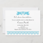 Fiesta de Bebe Blue Love Birds Baby Dusche Einladung (Vorderseite)