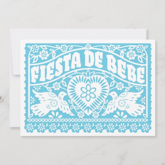 Fiesta de Bebe Blue Love Birds Baby Dusche Einladung (Rückseite)