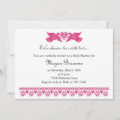 Fiesta de Bebe Pink Love Birds Banner Einladung (Vorderseite)