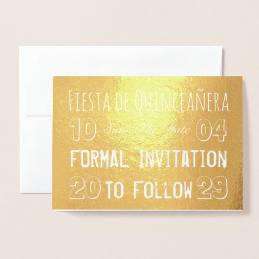 Fiesta de Quinceañera Save the Date Folienkarte (Vorderseite mit Umschlag)